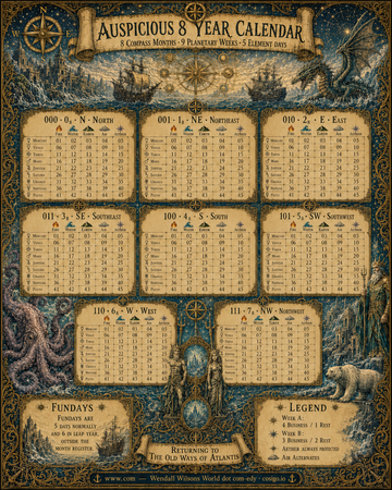 Auspicious 8 complete year calendar overview